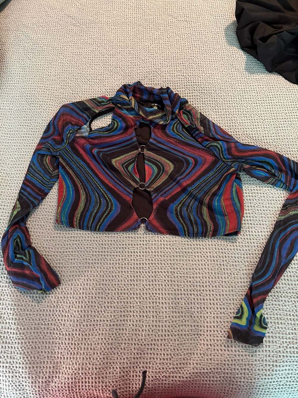 AFRM Maui Swirl Mesh Crop Top with Cutouts Size Large